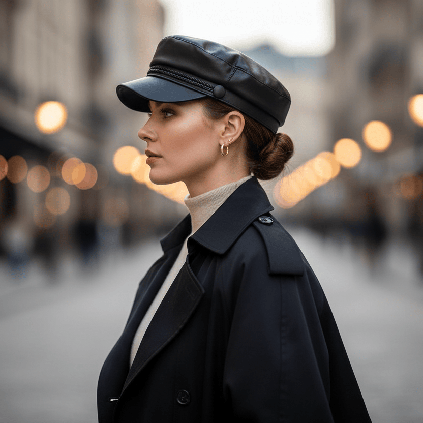 Béret Casquette Gavroche Femme Cuir