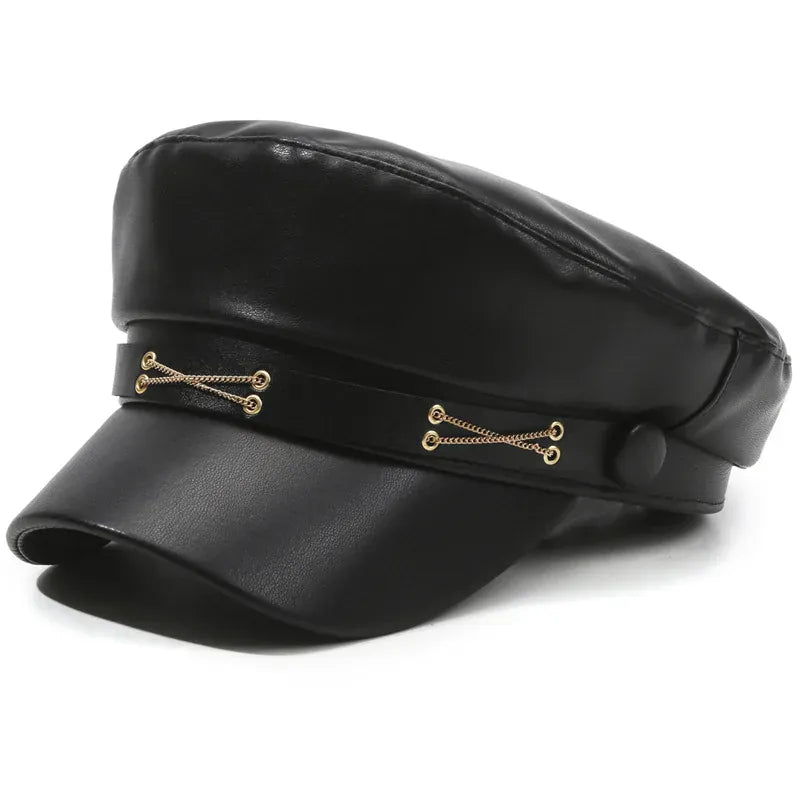 Béret Casquette Gavroche Femme Cuir