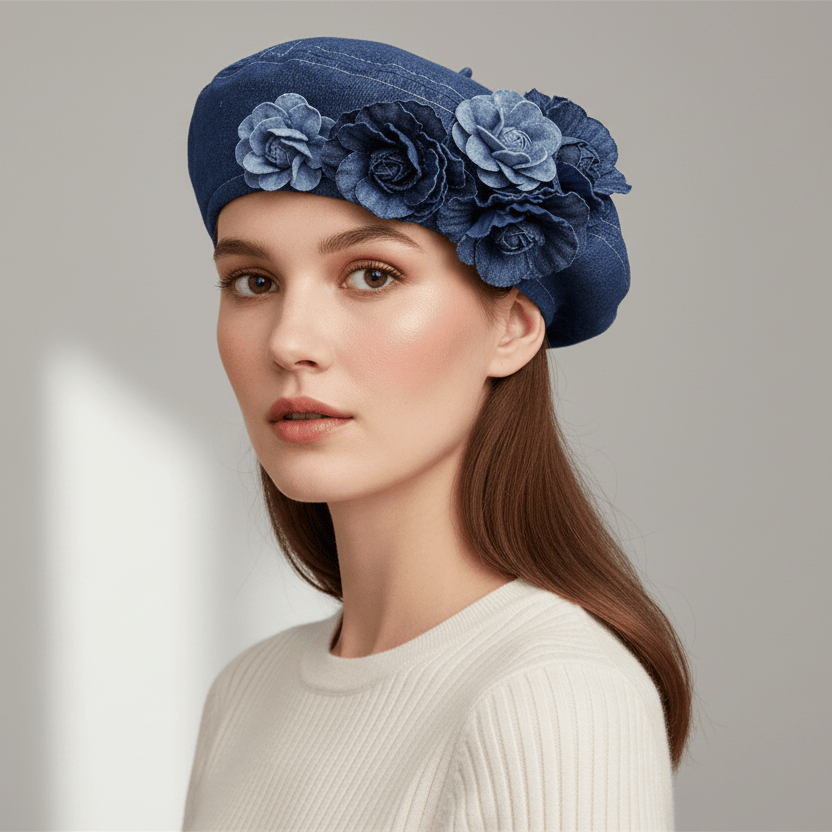 Béret Femme en Jean Fleur
