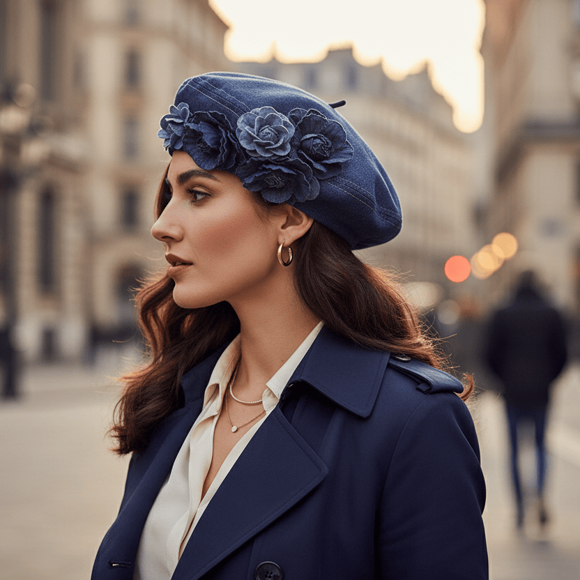 Béret Femme en Jean Fleur