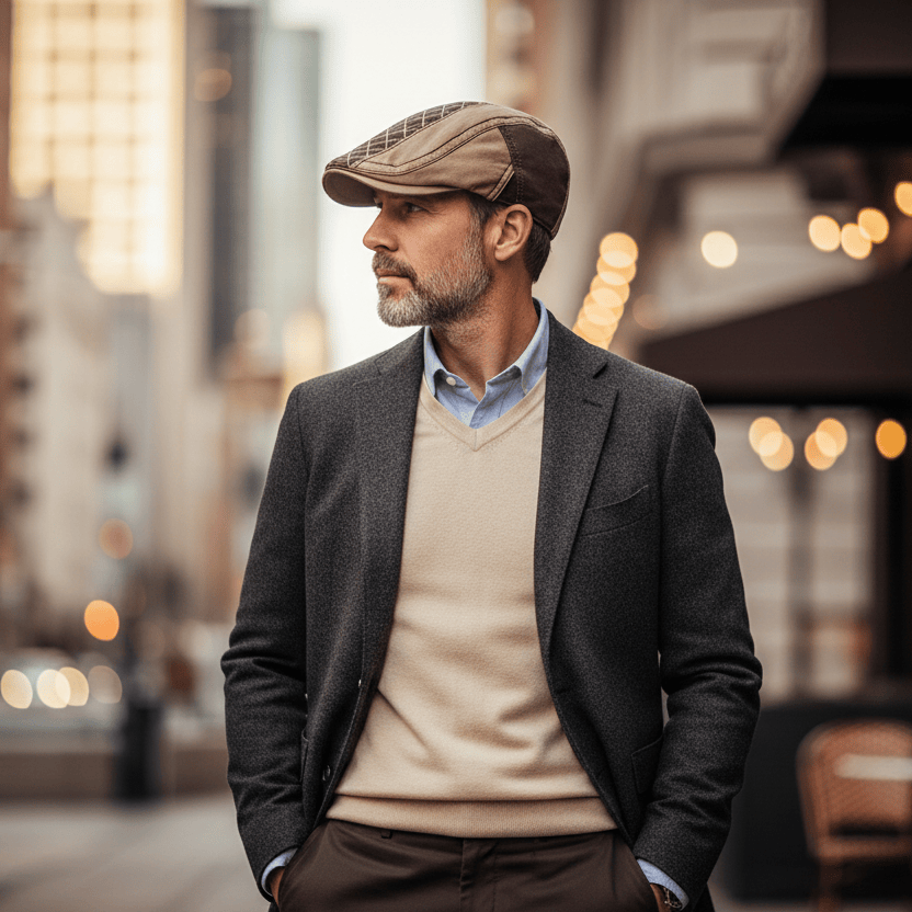 Béret Homme Bicolore en Coton avec Surpiqûres