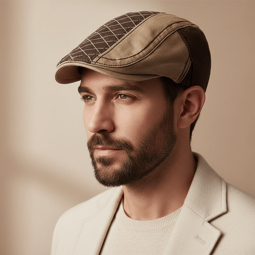 Béret Homme Bicolore en Coton avec Surpiqûres