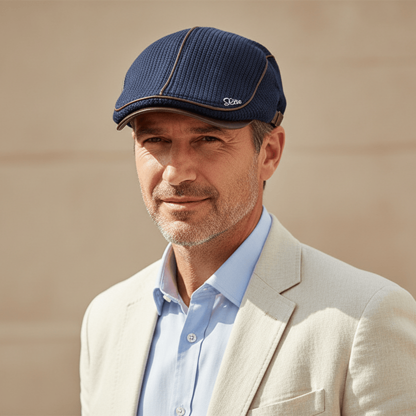 Béret Homme Coton Maille avec Bordure en Cuir Réglable