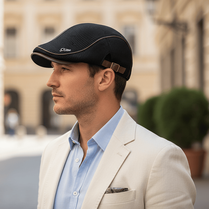 Béret Homme Coton Maille avec Bordure en Cuir Réglable