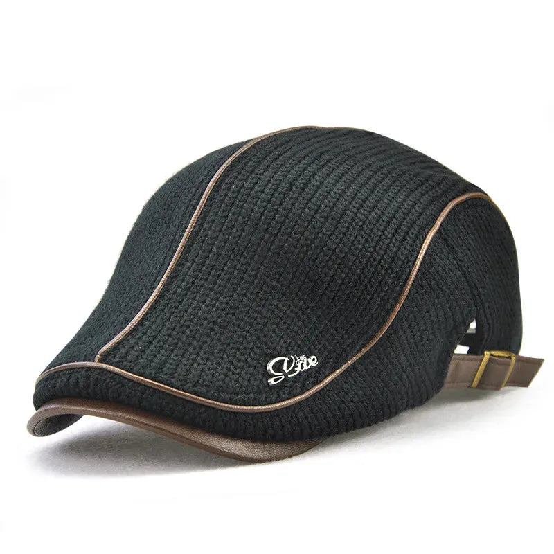 Béret Homme Coton Maille avec Bordure en Cuir Réglable