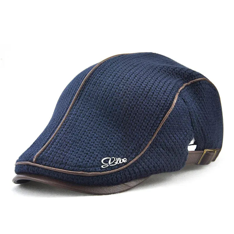 Béret Homme Coton Maille avec Bordure en Cuir Réglable