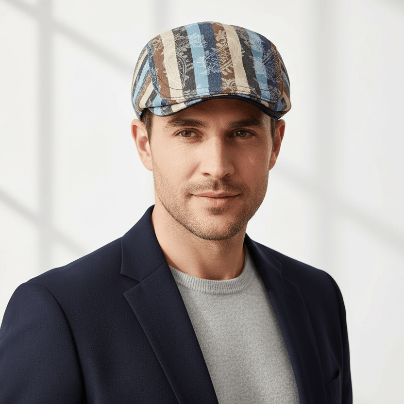 Béret Homme en Coton Rayée Multicolore