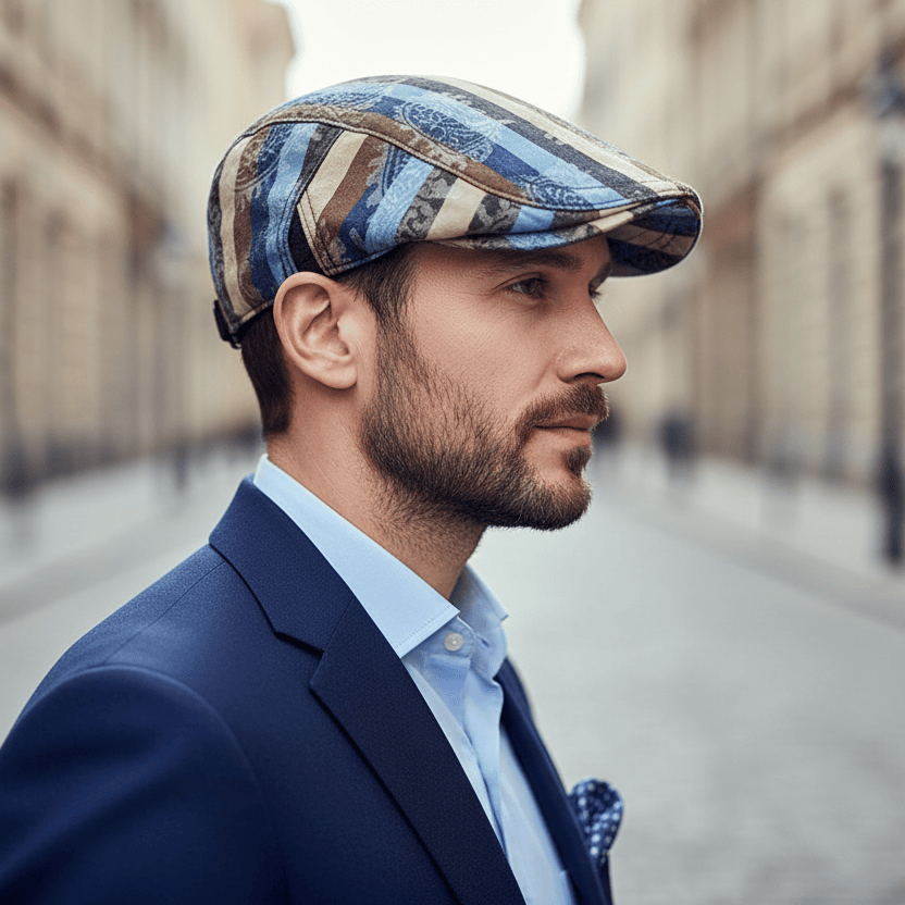 Béret Homme en Coton Rayée Multicolore