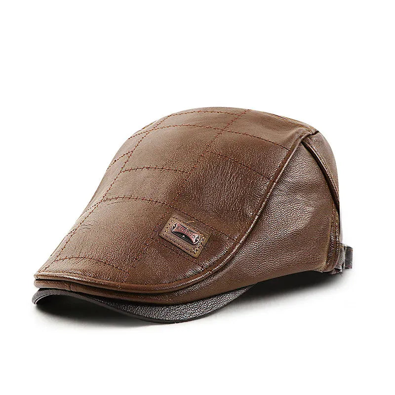Béret Homme en Cuir avec Détails Matelassés