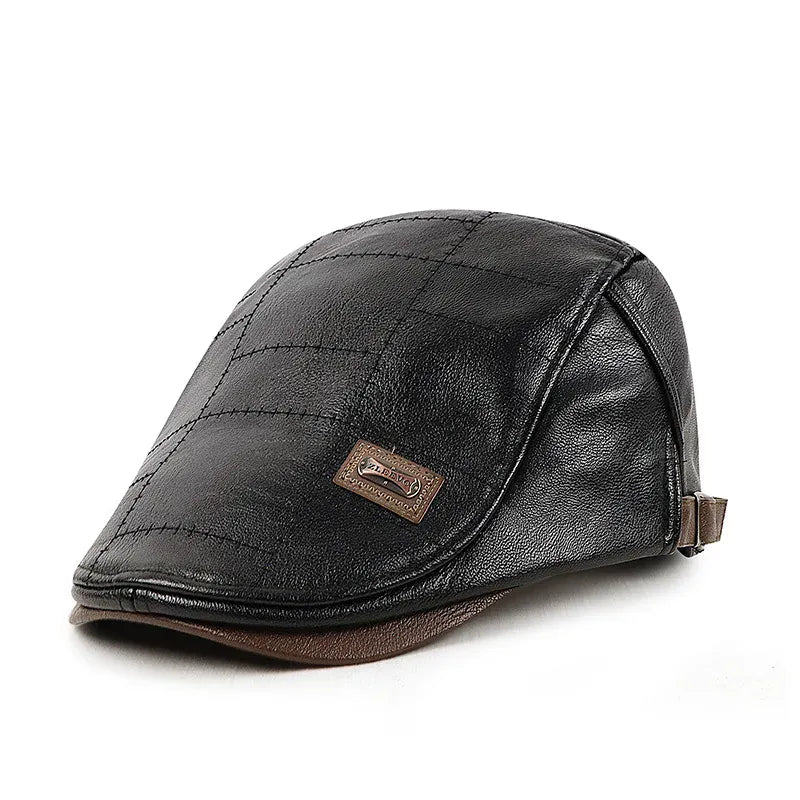 Béret Homme en Cuir avec Détails Matelassés