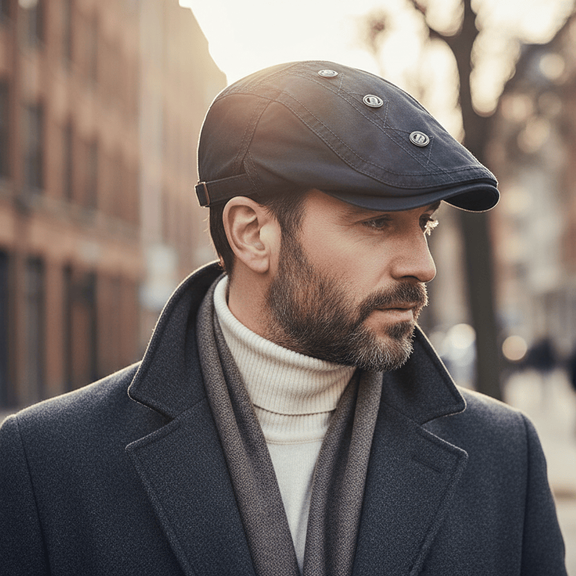 Béret Homme Réglable en Coton avec Broderie et Boutons