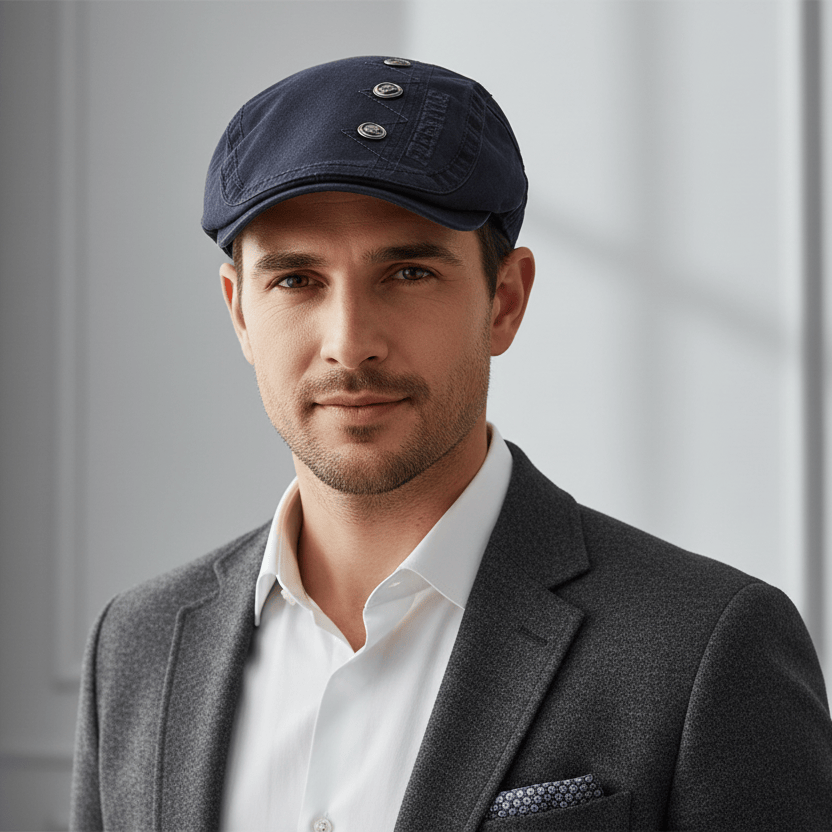 Béret Homme Réglable en Coton avec Broderie et Boutons