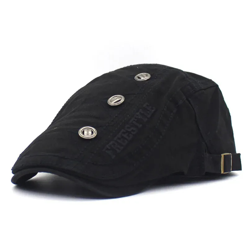 Béret Homme Réglable en Coton avec Broderie et Boutons