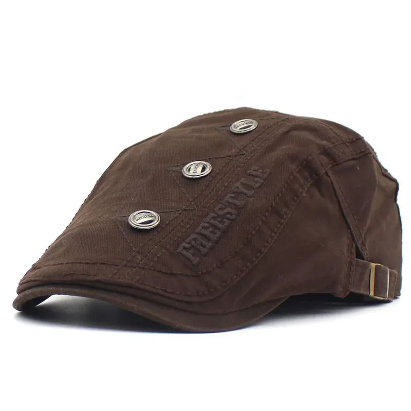 Béret Homme Réglable en Coton avec Broderie et Boutons