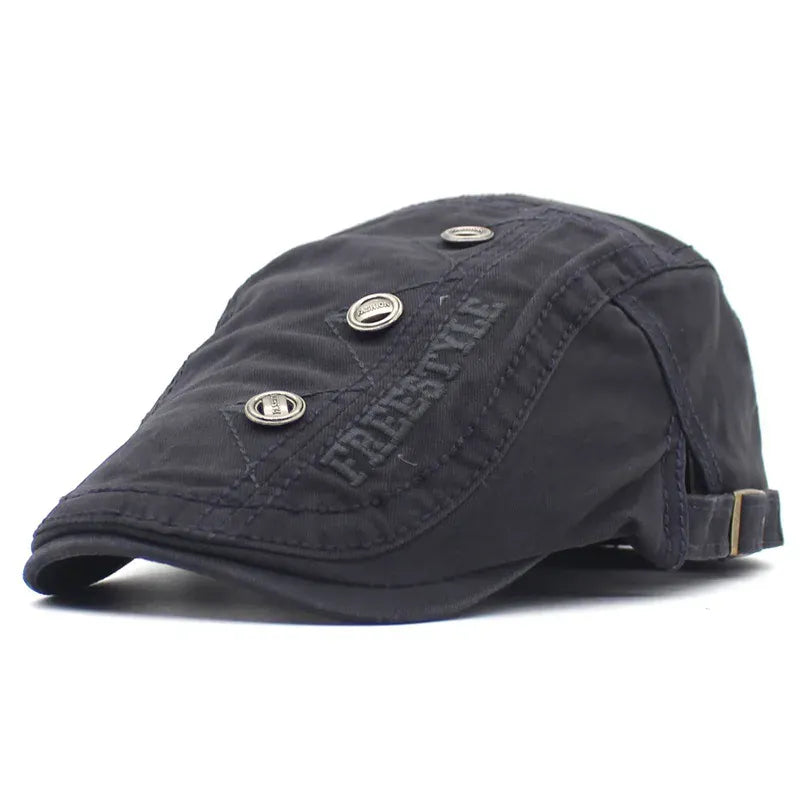 Béret Homme Réglable en Coton avec Broderie et Boutons