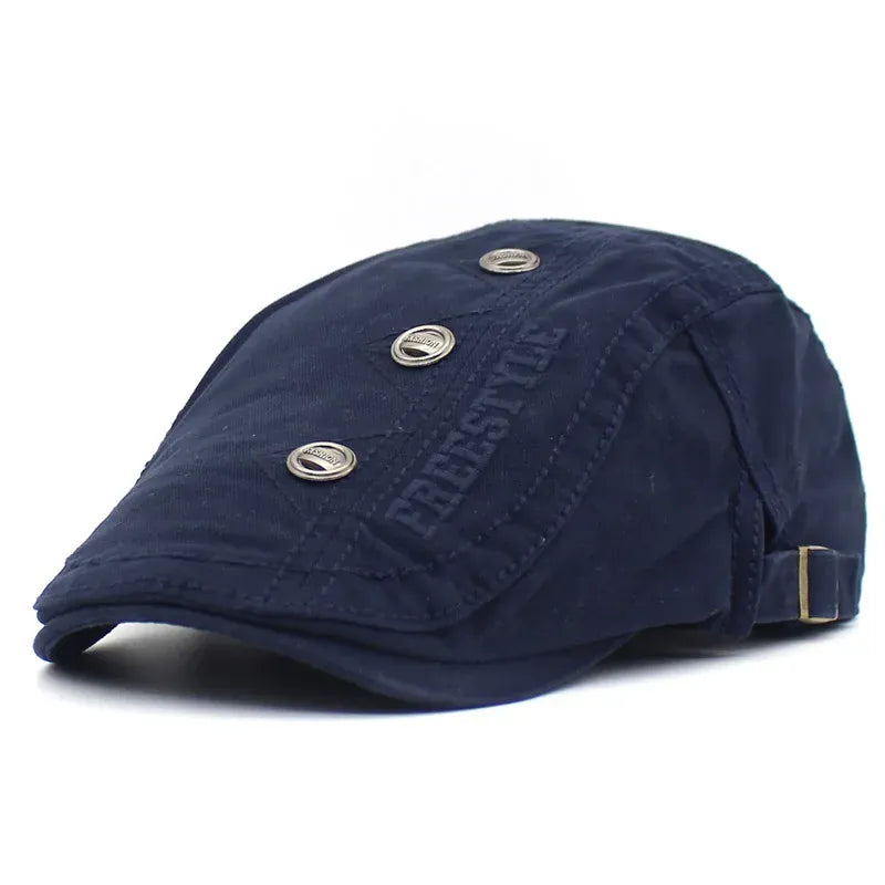 Béret Homme Réglable en Coton avec Broderie et Boutons