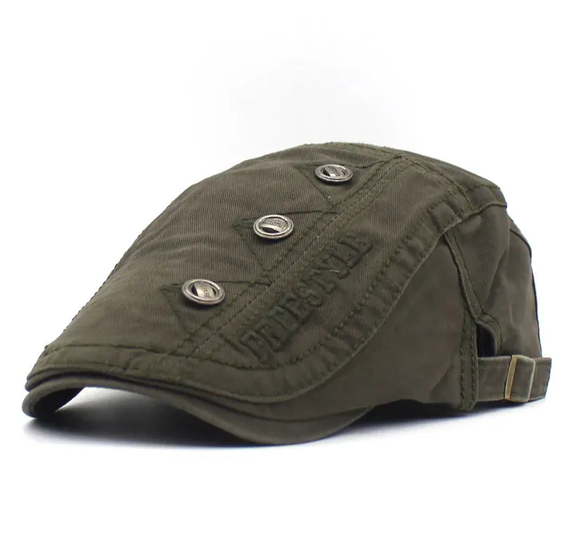 Béret Homme Réglable en Coton avec Broderie et Boutons