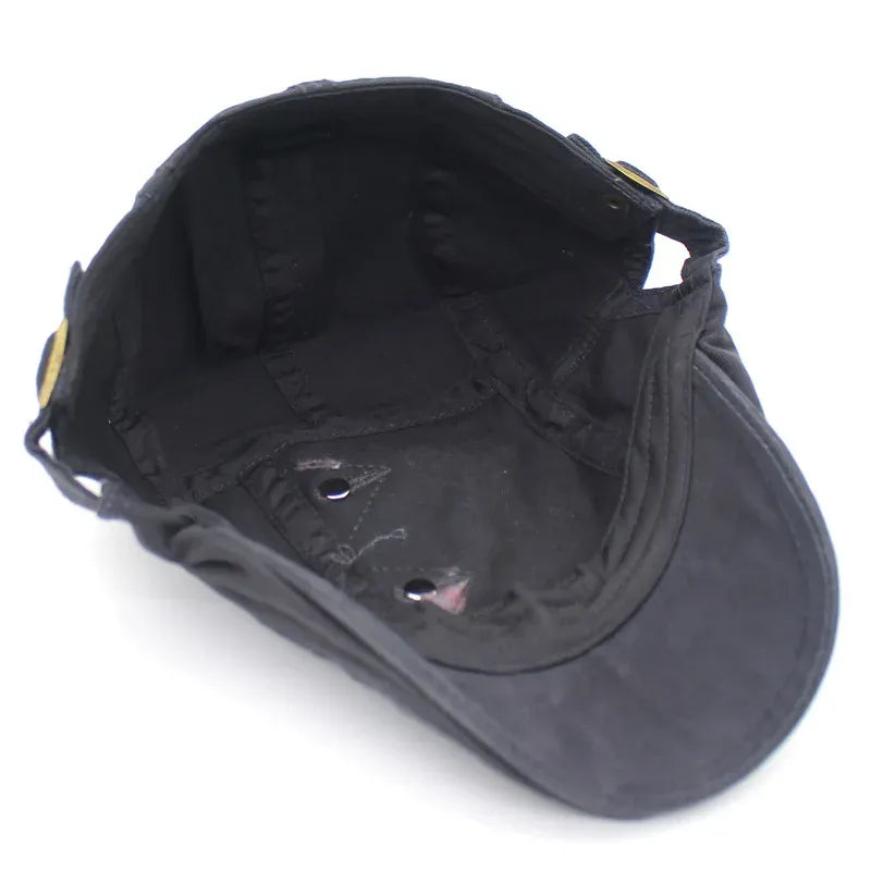 Béret Homme Réglable en Coton avec Broderie et Boutons