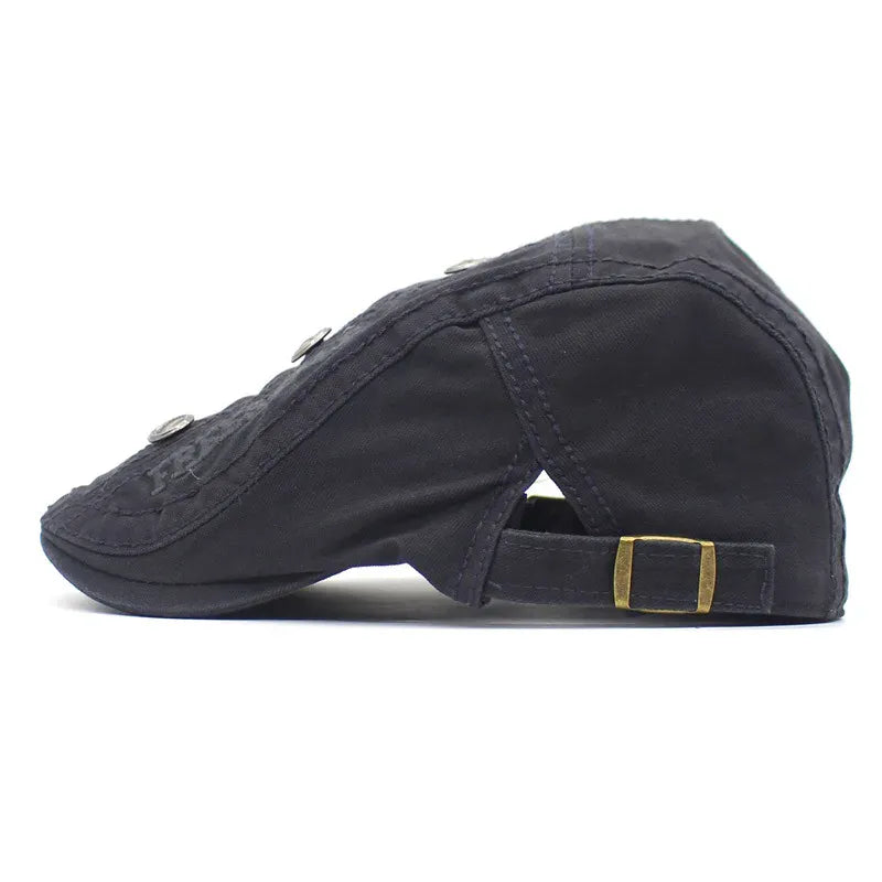 Béret Homme Réglable en Coton avec Broderie et Boutons