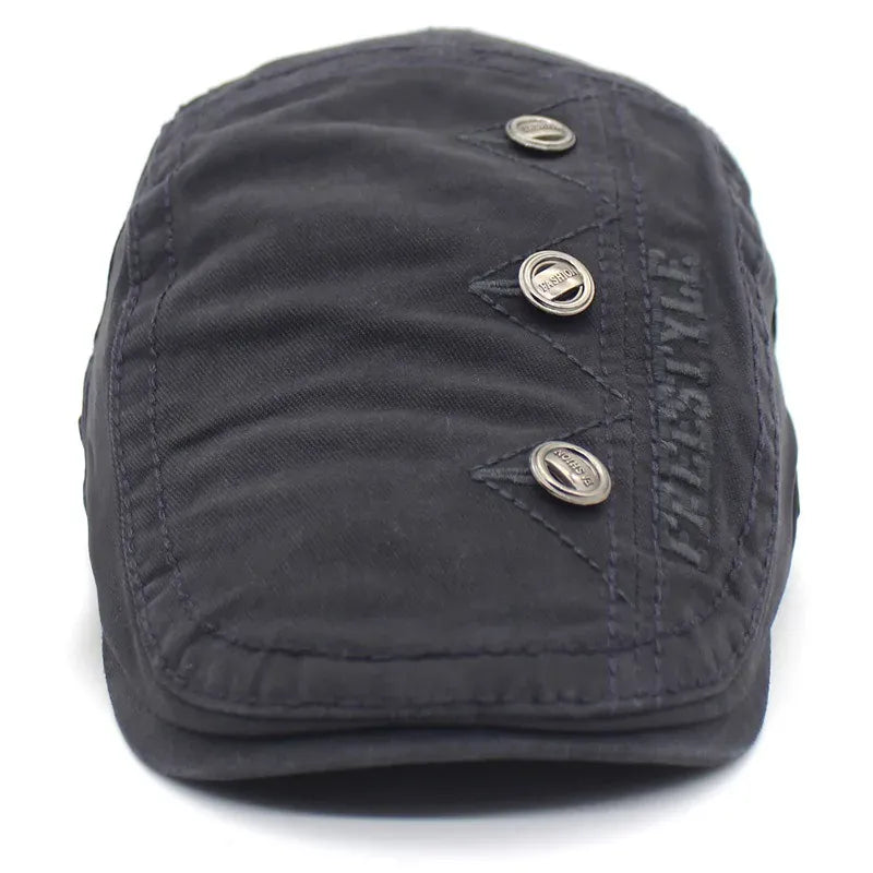 Béret Homme Réglable en Coton avec Broderie et Boutons