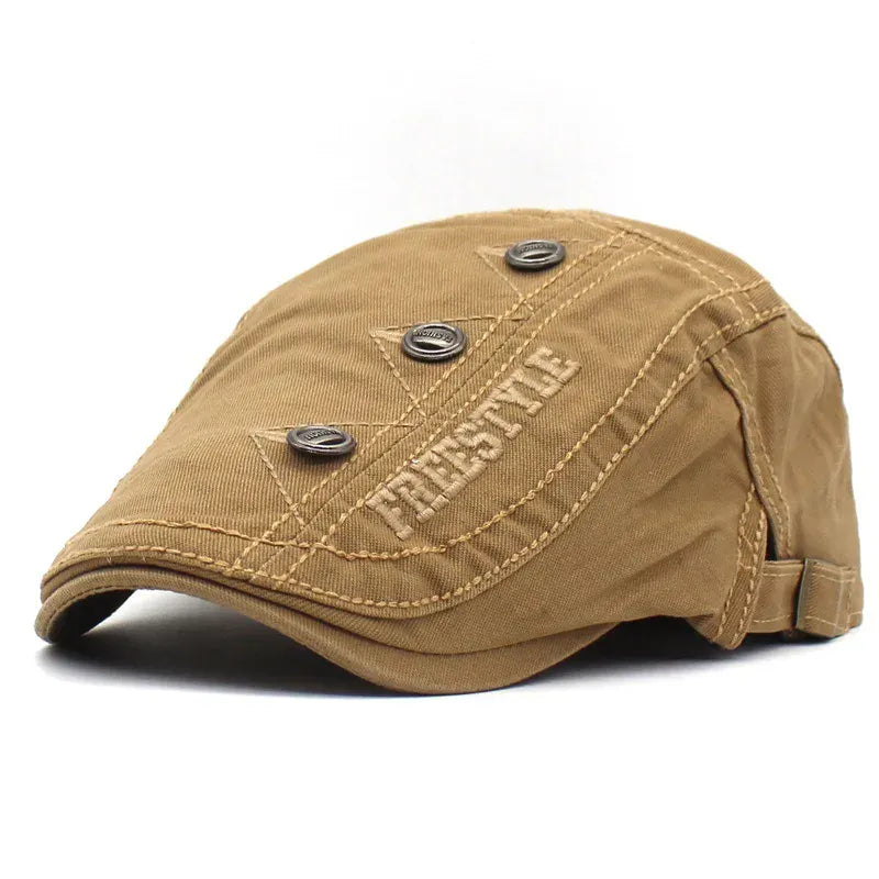 Béret Homme Réglable en Coton avec Broderie et Boutons
