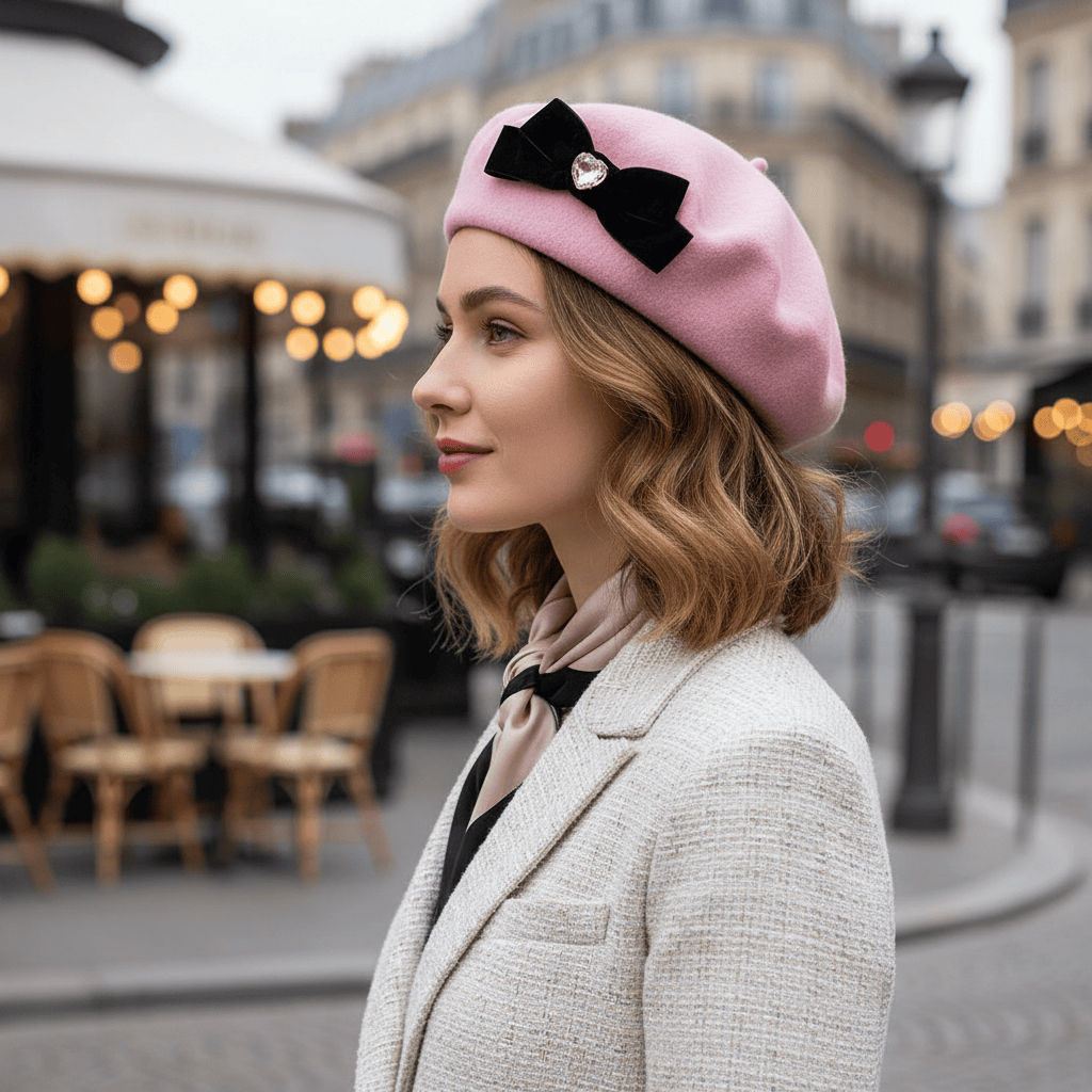Béret Rose Femme en Coton
