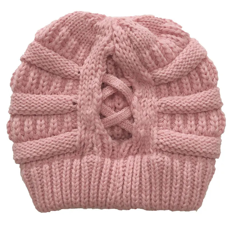 Bonnet Femme Hiver avec Ouverture pour Queue de Cheval