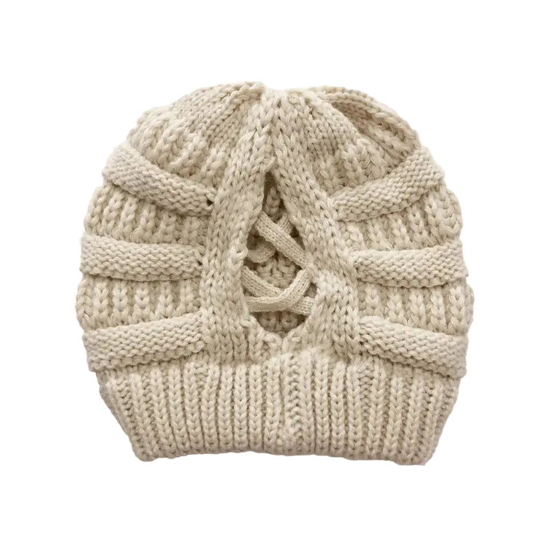 Bonnet Femme Hiver avec Ouverture pour Queue de Cheval