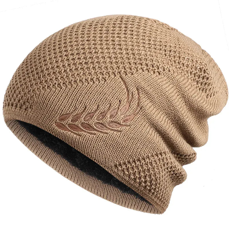 Bonnet Long en Maille avec Broderie Feuille