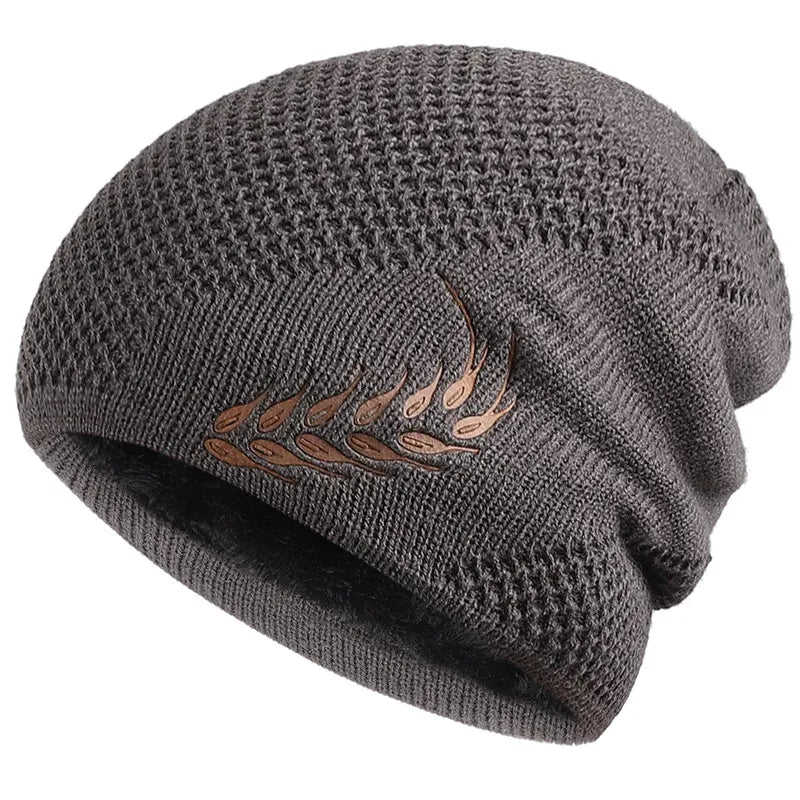 Bonnet Long en Maille avec Broderie Feuille