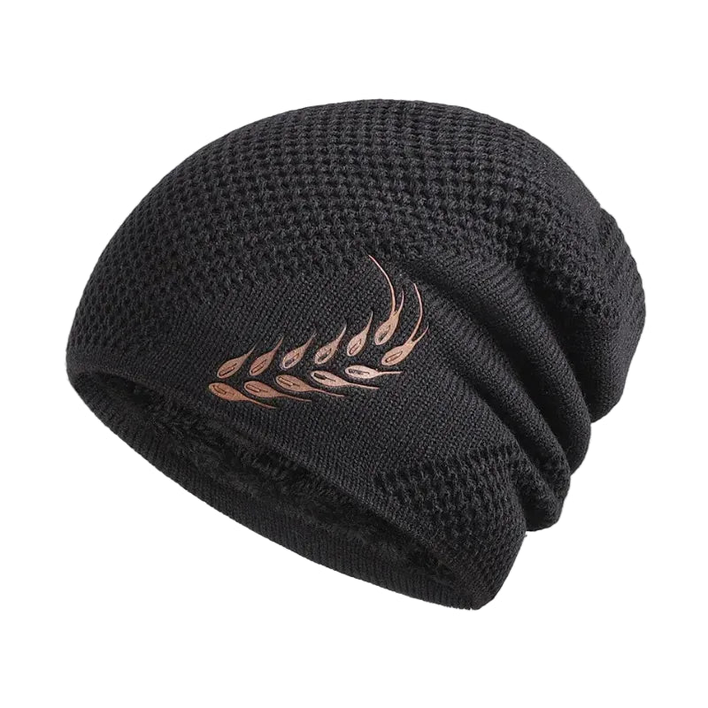 Bonnet Long en Maille avec Broderie Feuille