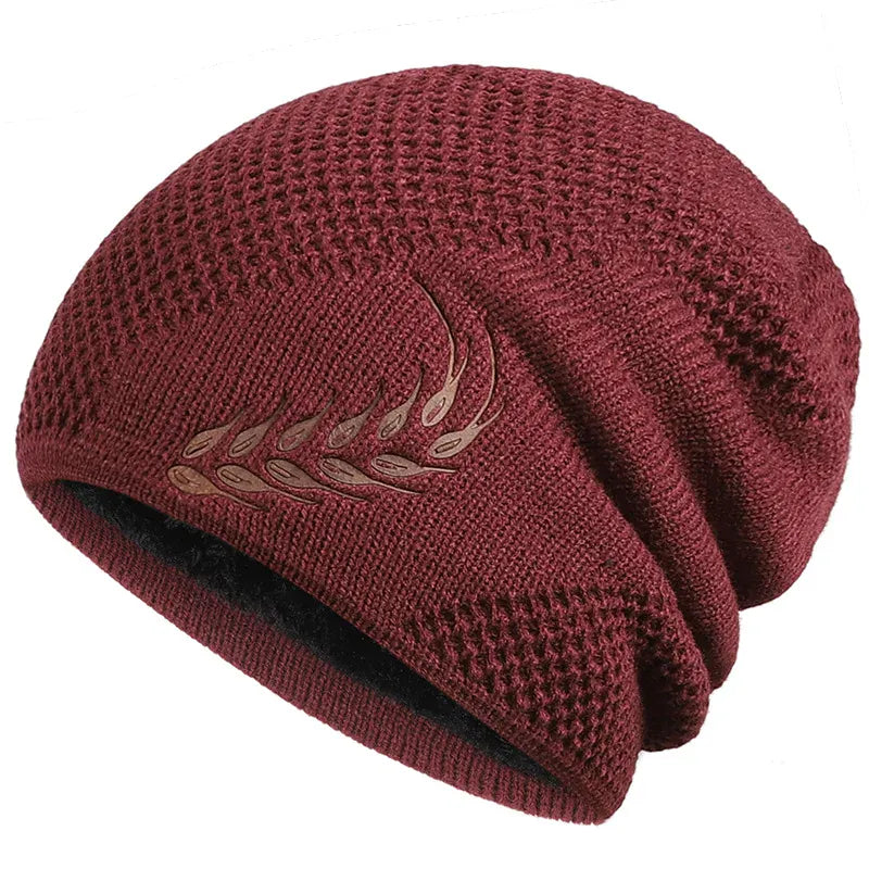 Bonnet Long en Maille avec Broderie Feuille