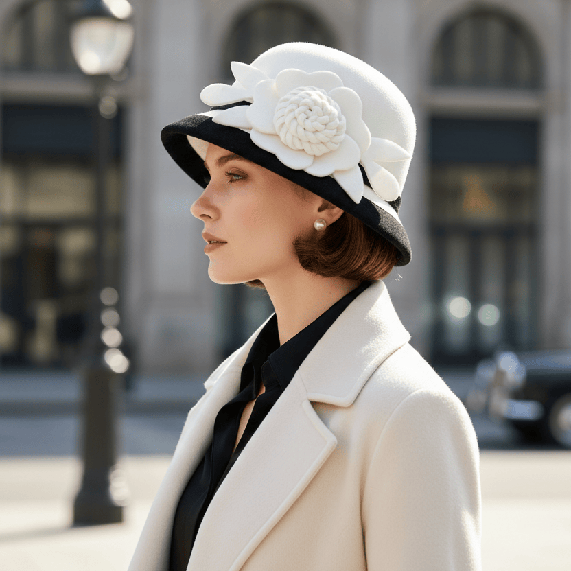 Chapeau Cloche Melon Femme Noir et Blanc