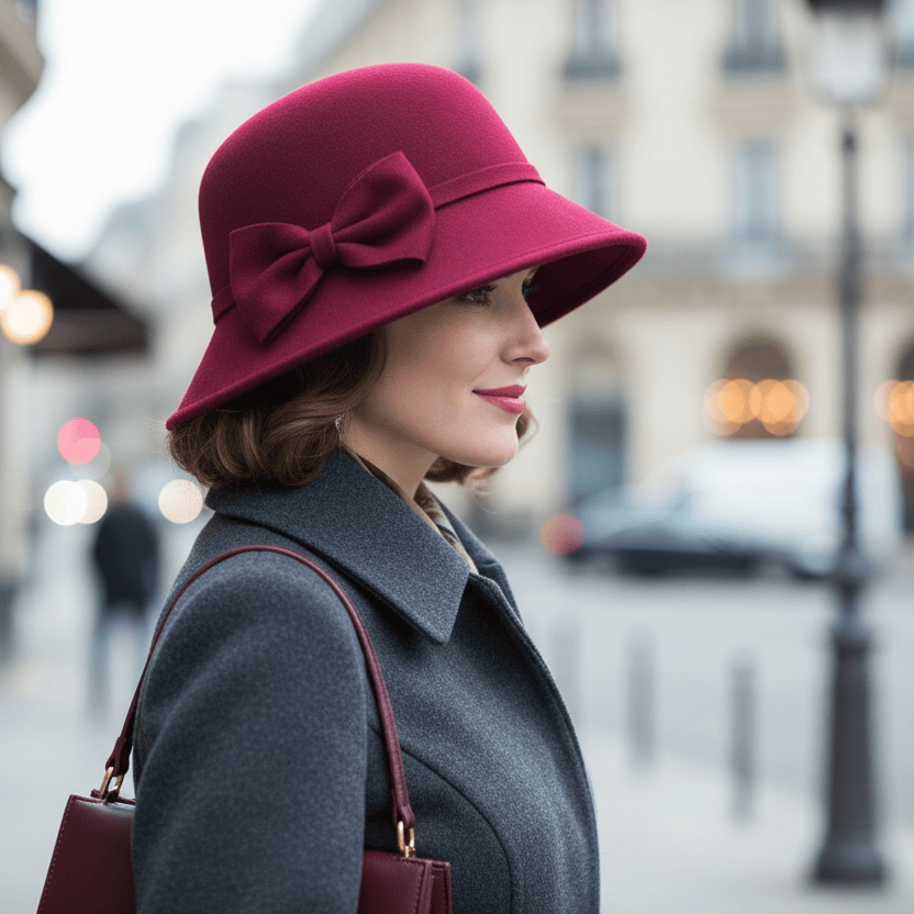 Chapeau Melon Cloche Femme Noeud Suede