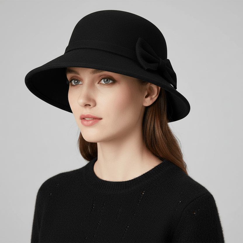 Chapeau Melon Cloche Femme Noeud Suede