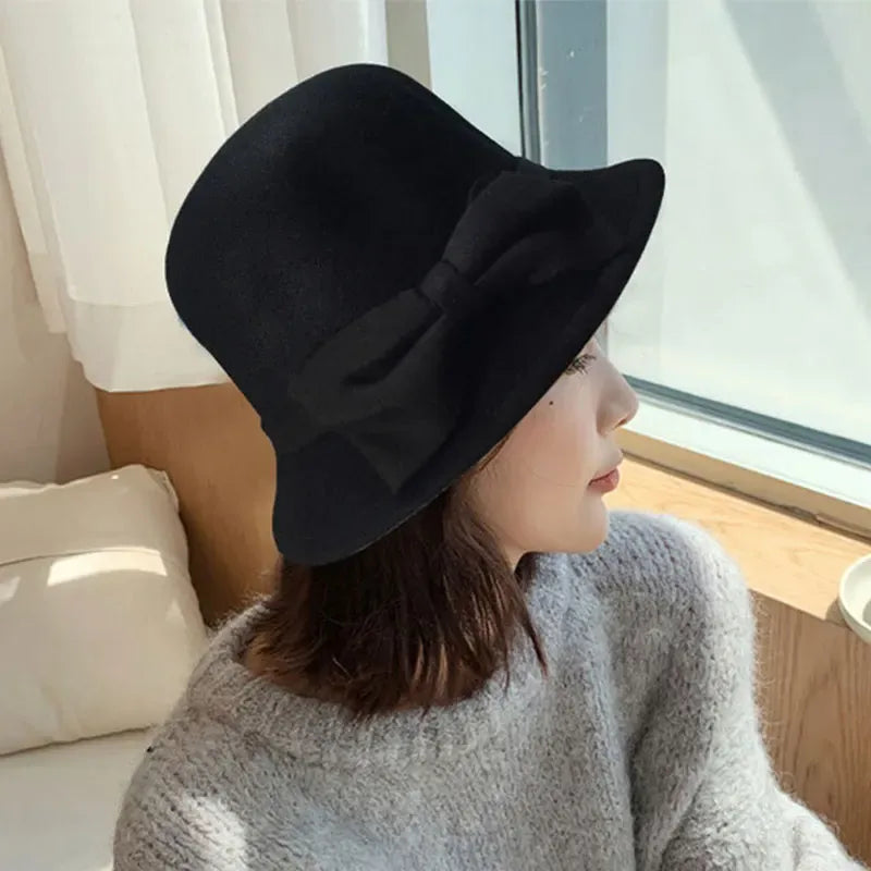 Chapeau Melon Cloche Femme Noeud Suede