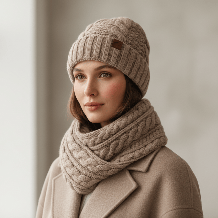 Ensemble Bonnet Femme et Écharpe Tricoté