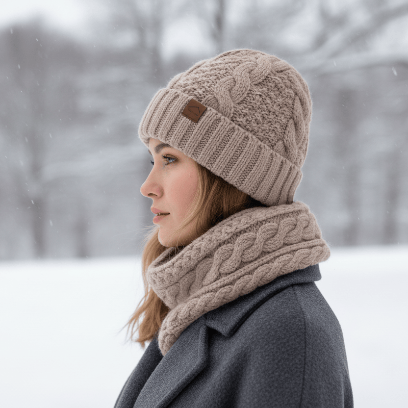 Ensemble Bonnet Femme et Écharpe Tricoté